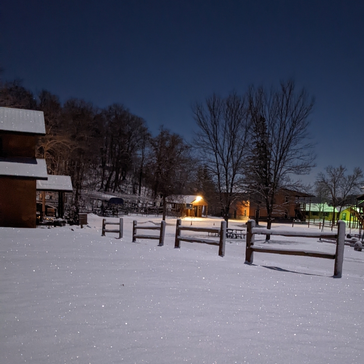 Winter nights are beautiful during holidays at the lake cabin