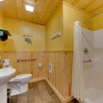 Wheelchair Accessible Main Floor Bathroom with Grab Bars in Shower and Near Toilet