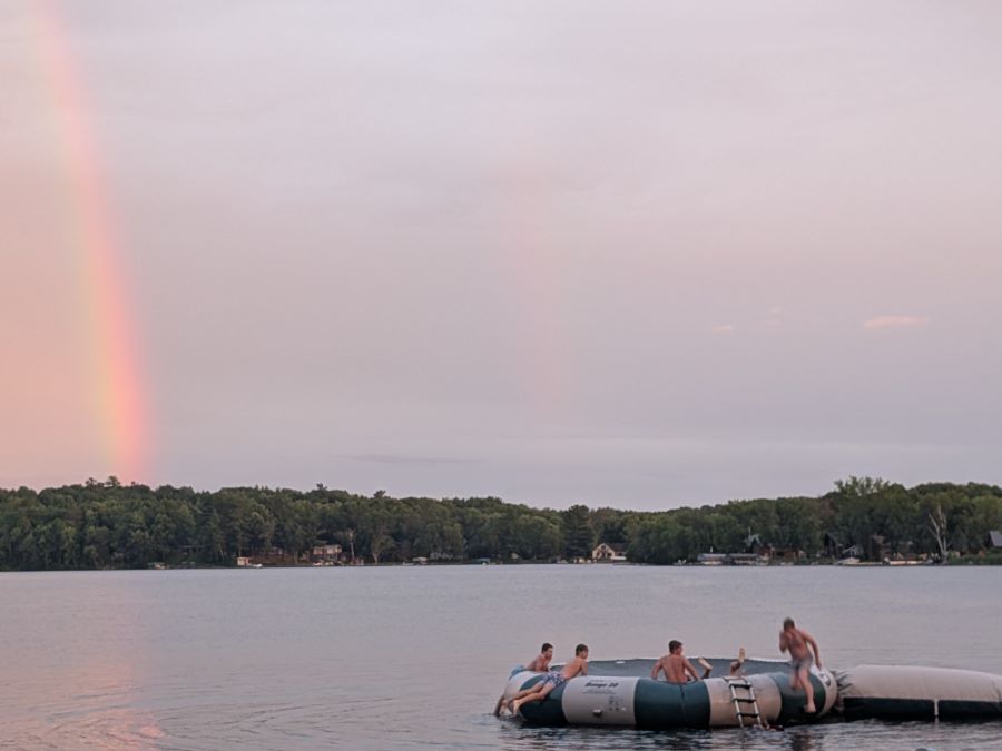 So many fun things to do, like bouncing on the water trampoline, at Campfire Bay Resort