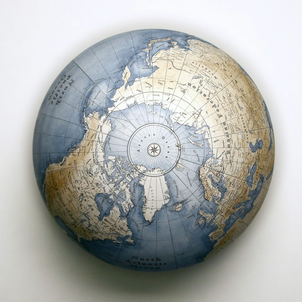 image of a globe looking from the north pole